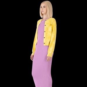 Kenzo Happy Tiger Cotton Knit Cropped Cardigan Sweater Yellow Tie-dye S